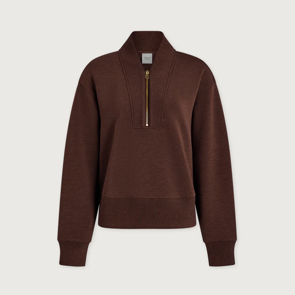 Varley Sally Half-Zip Sweatshirt In Coffee Bean Marl Size Small